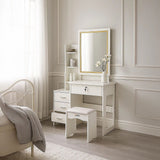 Dressing Table LED Makeup Mirror Stool Set Vanity Desk With Drawer Lighted