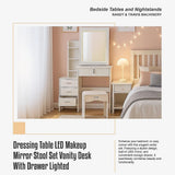 Dressing Table LED Makeup Mirror Stool Set Vanity Desk With Drawer Lighted