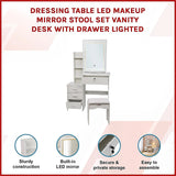 Dressing Table LED Makeup Mirror Stool Set Vanity Desk With Drawer Lighted