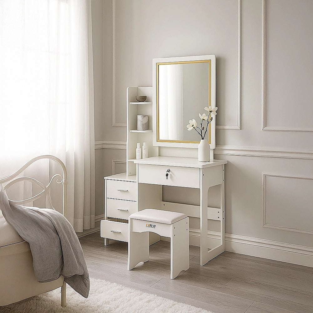 Dressing Table LED Makeup Mirror Stool Set Vanity Desk With Drawer Lighted