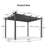 3x4M Aluminium Pergola Marquee with Retractable Roof – Garden Canopy