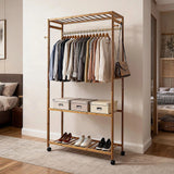 Wooden Clothes Rail with Shelves & Wheels – Open Wardrobe Rack Stand