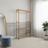 Wooden Clothes Rail with Shelves & Wheels – Open Wardrobe Rack Stand