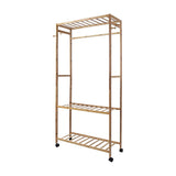 Wooden Clothes Rail with Shelves & Wheels – Open Wardrobe Rack Stand