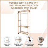 Wooden Clothes Rail with Shelves & Wheels – Open Wardrobe Rack Stand
