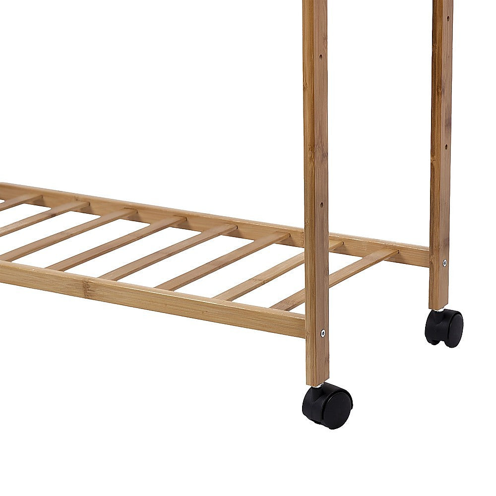 Wooden Clothes Rail with Shelves & Wheels – Open Wardrobe Rack Stand