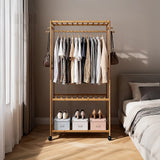 Wooden Clothes Rail with Shelves & Wheels – Open Wardrobe Rack Stand