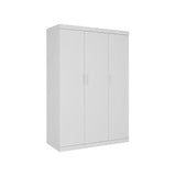 3 Door White Wardrobe – White Handles, Hanging Rail & Shelves