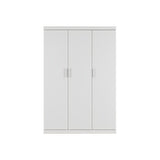 3 Door White Wardrobe – White Handles, Hanging Rail & Shelves