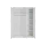 3 Door White Wardrobe – White Handles, Hanging Rail & Shelves