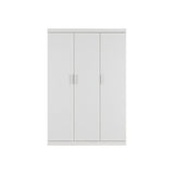 3 Door White Wardrobe – White Handles, Hanging Rail & Shelves