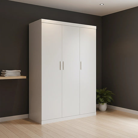 3 Door White Wardrobe – White Handles, Hanging Rail & Shelves