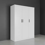 3 Door White Wardrobe – Black Handles, Hanging Rail & Shelves