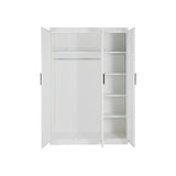 3 Door White Wardrobe – Black Handles, Hanging Rail & Shelves