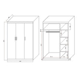 3 Door White Wardrobe – Black Handles, Hanging Rail & Shelves