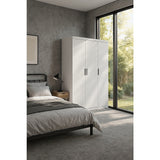 3 Door White Wardrobe – Black Handles, Hanging Rail & Shelves