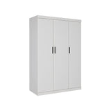 3 Door White Wardrobe – Black Handles, Hanging Rail & Shelves