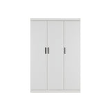 3 Door White Wardrobe – Black Handles, Hanging Rail & Shelves
