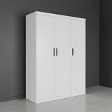 3 Door White Wardrobe – Black Handles, Hanging Rail & Shelves