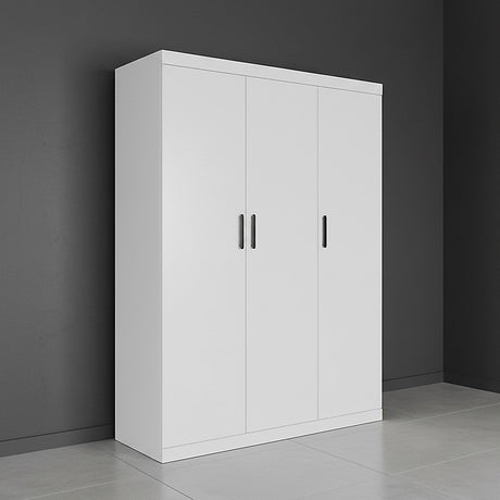 3 Door White Wardrobe – Black Handles, Hanging Rail & Shelves
