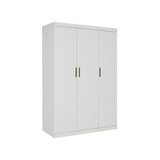 3 Door White Wardrobe – Gold Handles, Hanging Rail & Shelves