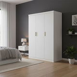 3 Door White Wardrobe – Gold Handles, Hanging Rail & Shelves