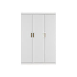 3 Door White Wardrobe – Gold Handles, Hanging Rail & Shelves