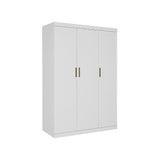 3 Door White Wardrobe – Gold Handles, Hanging Rail & Shelves
