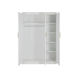 3 Door White Wardrobe – Gold Handles, Hanging Rail & Shelves