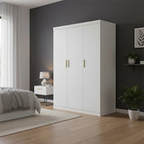 3 Door White Wardrobe – Gold Handles, Hanging Rail & Shelves