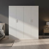 4 Door White Wardrobe Cabinet – Hanging Rail, Shelves & White Handles