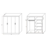 4 Door White Wardrobe Cabinet – Hanging Rail, Shelves & White Handles