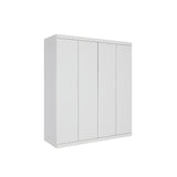 4 Door White Wardrobe Cabinet – Hanging Rail, Shelves & White Handles