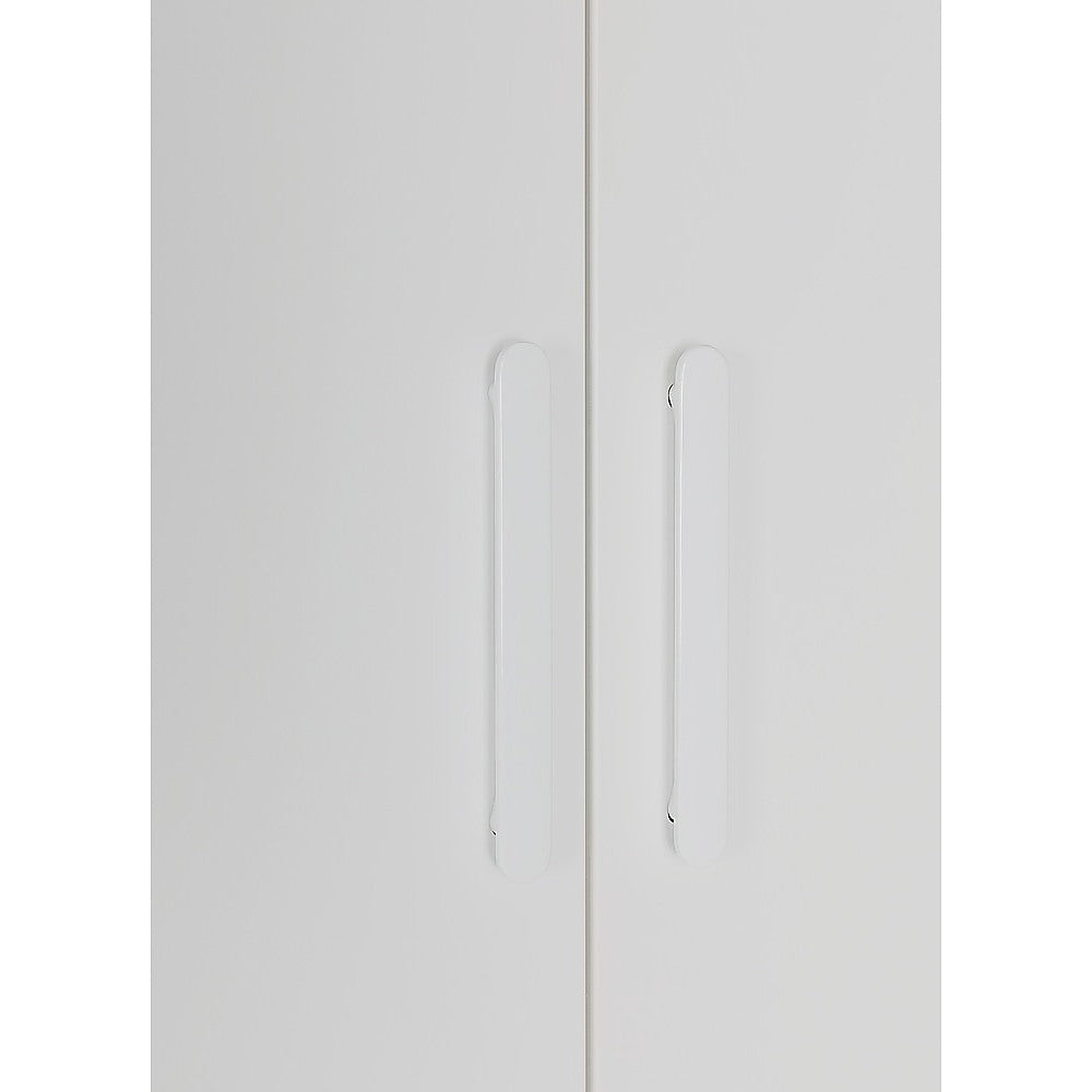 4 Door White Wardrobe Cabinet – Hanging Rail, Shelves & White Handles