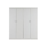 4 Door White Wardrobe Cabinet – Hanging Rail, Shelves & White Handles