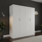 4 Door White Wardrobe Cabinet – Hanging Rail, Shelves & White Handles