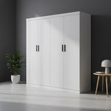 4 Door White Wardrobe Cabinet – Hanging Rail, Shelves & Black Handles