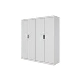 4 Door White Wardrobe Cabinet – Hanging Rail, Shelves & Black Handles