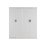 4 Door White Wardrobe Cabinet – Hanging Rail, Shelves & Black Handles