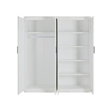 4 Door White Wardrobe Cabinet – Hanging Rail, Shelves & Black Handles