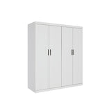 4 Door White Wardrobe Cabinet – Hanging Rail, Shelves & Black Handles
