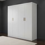 4 Door White Wardrobe Cabinet – Hanging Rail, Shelves & Gold Handles