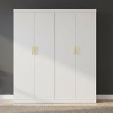 4 Door White Wardrobe Cabinet – Hanging Rail, Shelves & Gold Handles
