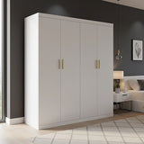 4 Door White Wardrobe Cabinet – Hanging Rail, Shelves & Gold Handles