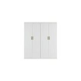 4 Door White Wardrobe Cabinet – Hanging Rail, Shelves & Gold Handles