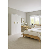 4 Door White Wardrobe Cabinet – Hanging Rail, Shelves & Gold Handles