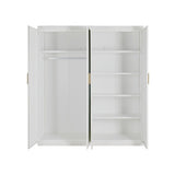 4 Door White Wardrobe Cabinet – Hanging Rail, Shelves & Gold Handles