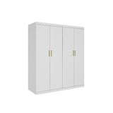 4 Door White Wardrobe Cabinet – Hanging Rail, Shelves & Gold Handles