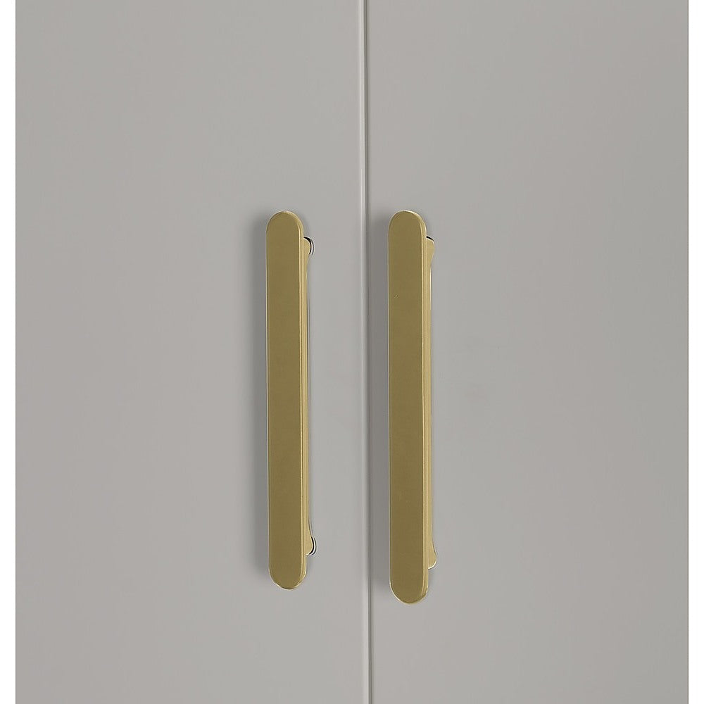 4 Door White Wardrobe Cabinet – Hanging Rail, Shelves & Gold Handles