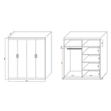 4 Door White Wardrobe Cabinet – Hanging Rail, Shelves & Gold Handles